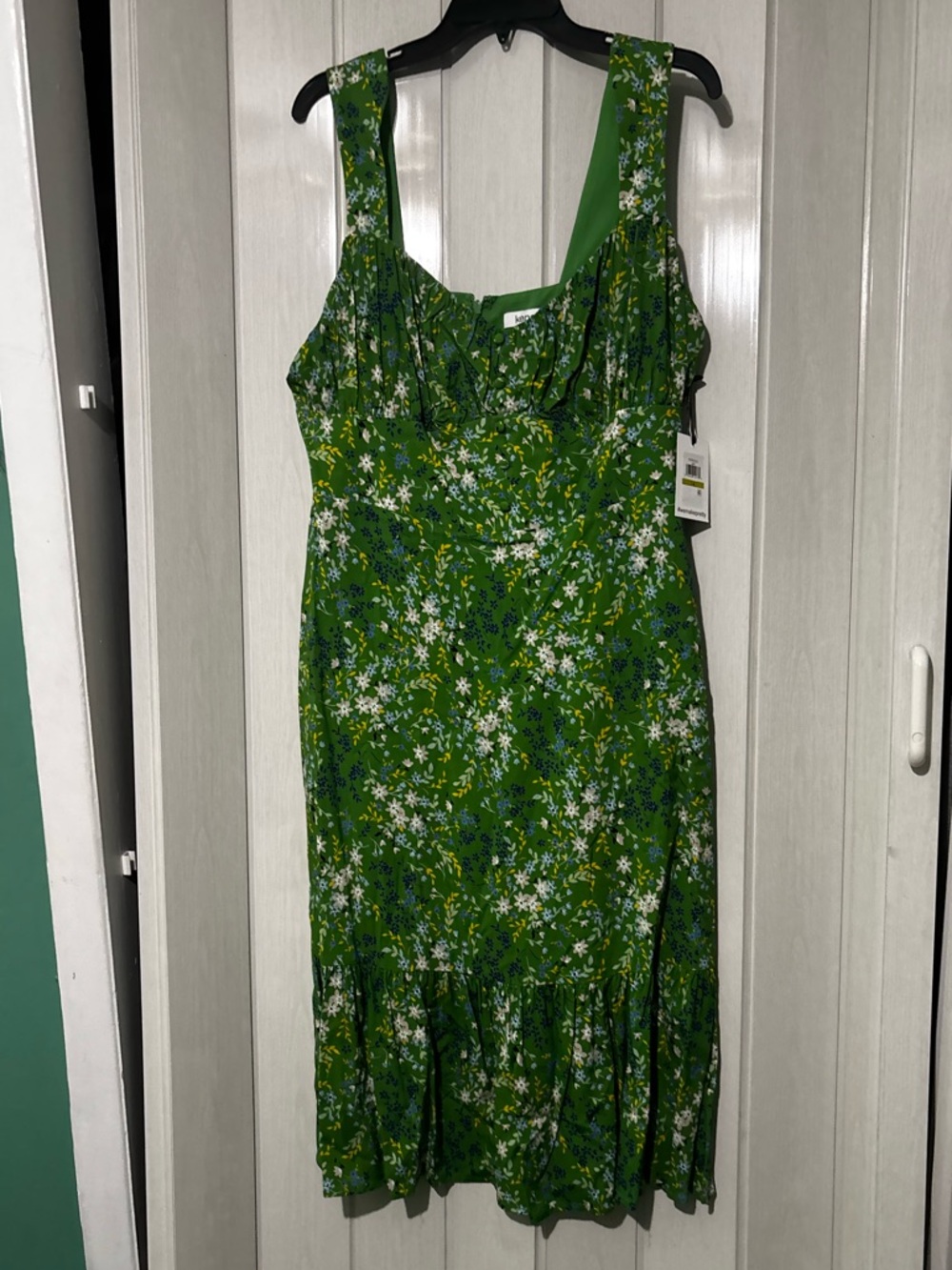 Kensie Green Floral Midi Dress with Ruffle Hem - Size 14 NWT
